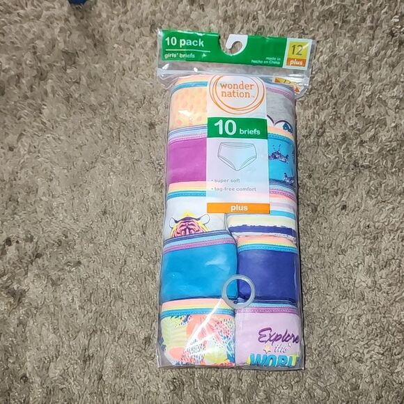 Wonder Nation Girls Brief Underwear, 10-Pack, Size 12 plus - Picture 4 of 6